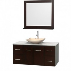 48 inch Single Bathroom Vanity in Espresso, White Carrera Marble Countertop, Arista Ivory Marble Sink, and 36 inch Mirror