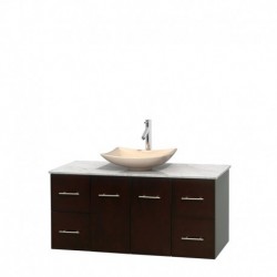 48 inch Single Bathroom Vanity in Espresso, White Carrera Marble Countertop, Arista Ivory Marble Sink, and No Mirror