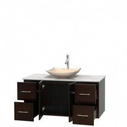 48 inch Single Bathroom Vanity in Espresso, White Carrera Marble Countertop, Arista Ivory Marble Sink, and No Mirror