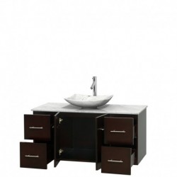 48 inch Single Bathroom Vanity in Espresso, White Carrera Marble Countertop, Arista White Carrera Marble Sink, and No Mirror