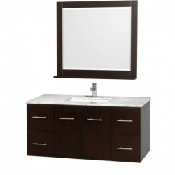 48 inch Single Bathroom Vanity in Espresso, White Carrera Marble Countertop, Square Porcelain Undermount Sink, and 36 inch Mirr