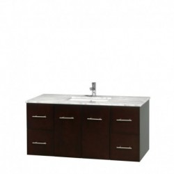 48 inch Single Bathroom Vanity in Espresso, White Carrera Marble Countertop, Undermount Square Sink, and No Mirror