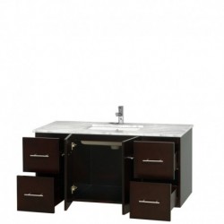 48 inch Single Bathroom Vanity in Espresso, White Carrera Marble Countertop, Undermount Square Sink, and No Mirror