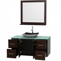 48 inch Single Bathroom Vanity in Espresso, Green Glass Countertop, Altair Black Granite Sink, and 36 inch Mirror