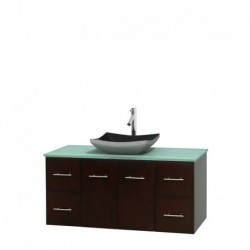 48 inch Single Bathroom Vanity in Espresso, Green Glass Countertop, Altair Black Granite Sink, and No Mirror