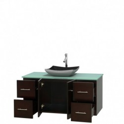 48 inch Single Bathroom Vanity in Espresso, Green Glass Countertop, Altair Black Granite Sink, and No Mirror