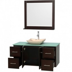 48 inch Single Bathroom Vanity in Espresso, Green Glass Countertop, Avalon Ivory Marble Sink, and 36 inch Mirror