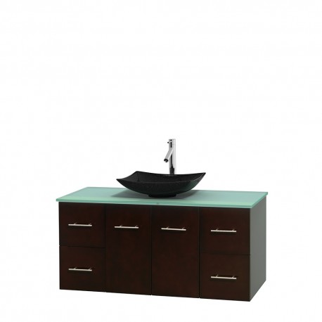 48 inch Single Bathroom Vanity in Espresso, Green Glass Countertop, Arista Black Granite Sink, and No Mirror