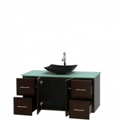 48 inch Single Bathroom Vanity in Espresso, Green Glass Countertop, Arista Black Granite Sink, and No Mirror