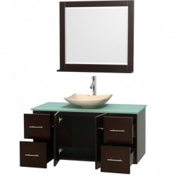 48 inch Single Bathroom Vanity in Espresso, Green Glass Countertop, Arista Ivory Marble Sink, and 36 inch Mirror