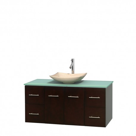 48 inch Single Bathroom Vanity in Espresso, Green Glass Countertop, Arista Ivory Marble Sink, and No Mirror