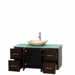 48 inch Single Bathroom Vanity in Espresso, Green Glass Countertop, Arista Ivory Marble Sink, and No Mirror