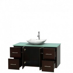 48 inch Single Bathroom Vanity in Espresso, Green Glass Countertop, Arista White Carrera Marble Sink, and No Mirror