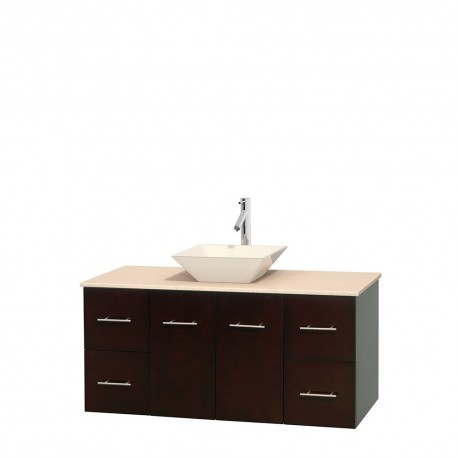 48 inch Single Bathroom Vanity in Espresso, Ivory Marble Countertop, Pyra Bone Porcelain Sink, and No Mirror
