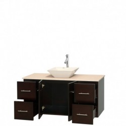48 inch Single Bathroom Vanity in Espresso, Ivory Marble Countertop, Pyra Bone Porcelain Sink, and No Mirror