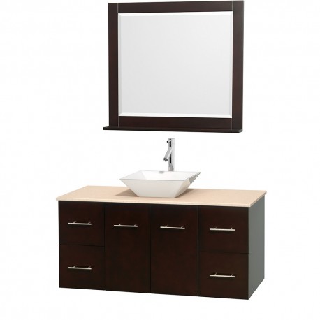 48 inch Single Bathroom Vanity in Espresso, Ivory Marble Countertop, Pyra White Porcelain Sink, and 36 inch Mirror