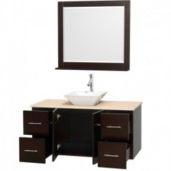 48 inch Single Bathroom Vanity in Espresso, Ivory Marble Countertop, Pyra White Porcelain Sink, and 36 inch Mirror