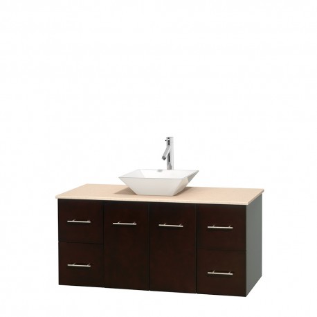 48 inch Single Bathroom Vanity in Espresso, Ivory Marble Countertop, Pyra White Porcelain Sink, and No Mirror
