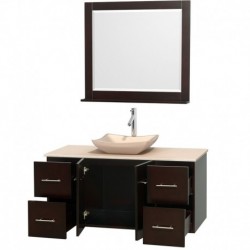 48 inch Single Bathroom Vanity in Espresso, Ivory Marble Countertop, Avalon Ivory Marble Sink, and 36 inch Mirror