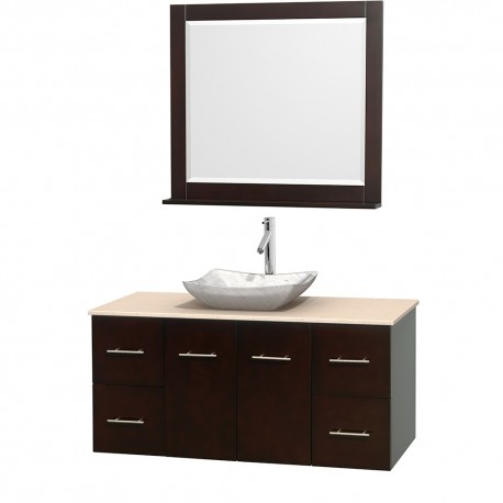 48 inch Single Bathroom Vanity in Espresso, Ivory Marble Countertop, Avalon White Carrera Marble Sink, and 36 inch Mirror