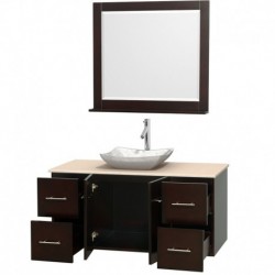 48 inch Single Bathroom Vanity in Espresso, Ivory Marble Countertop, Avalon White Carrera Marble Sink, and 36 inch Mirror