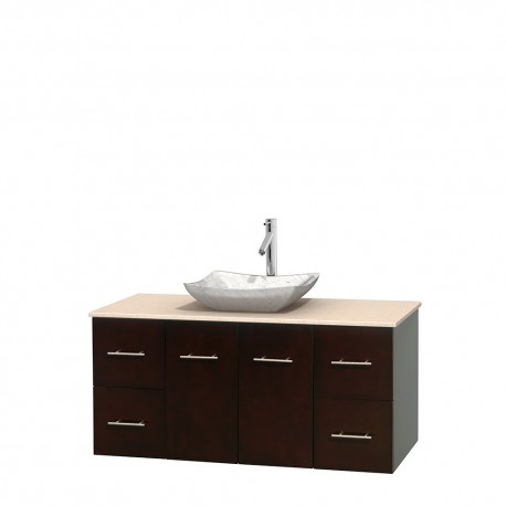 48 inch Single Bathroom Vanity in Espresso, Ivory Marble Countertop, Avalon White Carrera Marble Sink, and No Mirror