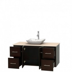 48 inch Single Bathroom Vanity in Espresso, Ivory Marble Countertop, Avalon White Carrera Marble Sink, and No Mirror
