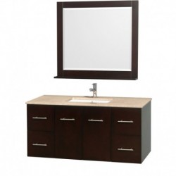 48 inch Single Bathroom Vanity in Espresso, White Ivory Marble Countertop, Square Porcelain Undermount Sink, and 36 inch Mirror