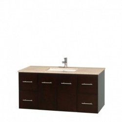 48 inch Single Bathroom Vanity in Espresso, Ivory Marble Countertop, Undermount Square Sink, and No Mirror