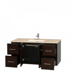48 inch Single Bathroom Vanity in Espresso, Ivory Marble Countertop, Undermount Square Sink, and No Mirror