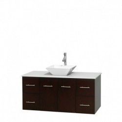 48 inch Single Bathroom Vanity in Espresso, White Man-Made Stone Countertop, Pyra White Porcelain Sink, and No Mirror