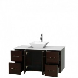 48 inch Single Bathroom Vanity in Espresso, White Man-Made Stone Countertop, Pyra White Porcelain Sink, and No Mirror