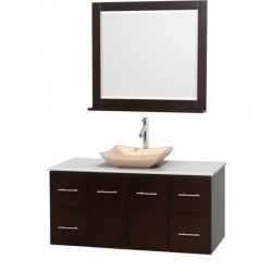 48 inch Single Bathroom Vanity in Espresso, White Man-Made Stone Countertop, Avalon Ivory Marble Sink, and 36 inch Mirror