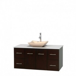 48 inch Single Bathroom Vanity in Espresso, White Man-Made Stone Countertop, Avalon Ivory Marble Sink, and No Mirror
