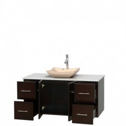48 inch Single Bathroom Vanity in Espresso, White Man-Made Stone Countertop, Avalon Ivory Marble Sink, and No Mirror
