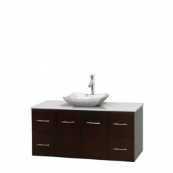 48 inch Single Bathroom Vanity in Espresso, White Man-Made Stone Countertop, Avalon White Carrera Marble Sink, and No Mirror