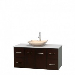 48 inch Single Bathroom Vanity in Espresso, White Man-Made Stone Countertop, Arista Ivory Marble Sink, and No Mirror