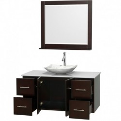 48 inch Single Bathroom Vanity in Espresso, White Man-Made Stone Countertop, Arista White Carrera Marble Sink, and 36 inch Mirr