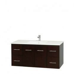 48 inch Single Bathroom Vanity in Espresso, White Man-Made Stone Countertop, Undermount Square Sink, and No Mirror
