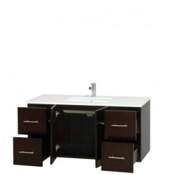 48 inch Single Bathroom Vanity in Espresso, White Man-Made Stone Countertop, Undermount Square Sink, and No Mirror