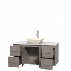 48 inch Single Bathroom Vanity in Gray Oak, White Carrera Marble Countertop, Pyra Bone Porcelain Sink, and No Mirror