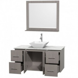 48 inch Single Bathroom Vanity in Gray Oak, White Carrera Marble Countertop, Pyra White Porcelain Sink, and 36 inch Mirror