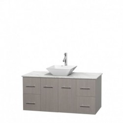 48 inch Single Bathroom Vanity in Gray Oak, White Carrera Marble Countertop, Pyra White Porcelain Sink, and No Mirror