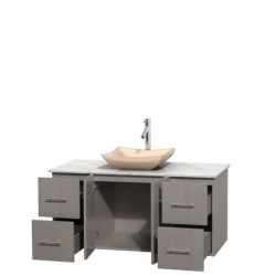 48 inch Single Bathroom Vanity in Gray Oak, White Carrera Marble Countertop, Avalon Ivory Marble Sink, and No Mirror