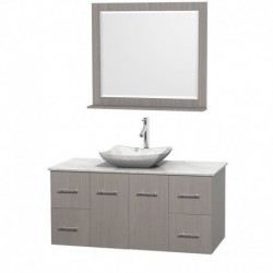 48 inch Single Bathroom Vanity in Gray Oak, White Carrera Marble Countertop, Avalon White Carrera Marble Sink, and 36 inch Mirr