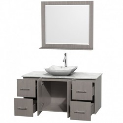 48 inch Single Bathroom Vanity in Gray Oak, White Carrera Marble Countertop, Avalon White Carrera Marble Sink, and 36 inch Mirr