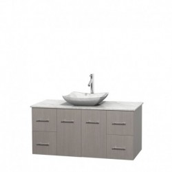 48 inch Single Bathroom Vanity in Gray Oak, White Carrera Marble Countertop, Avalon White Carrera Marble Sink, and No Mirror