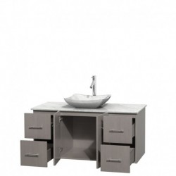 48 inch Single Bathroom Vanity in Gray Oak, White Carrera Marble Countertop, Avalon White Carrera Marble Sink, and No Mirror