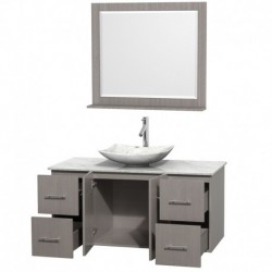 48 inch Single Bathroom Vanity in Gray Oak, White Carrera Marble Countertop, Arista White Carrera Marble Sink, and 36 inch Mirr