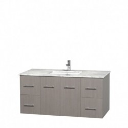 48 inch Single Bathroom Vanity in Gray Oak, White Carrera Marble Countertop, Undermount Square Sink, and No Mirror